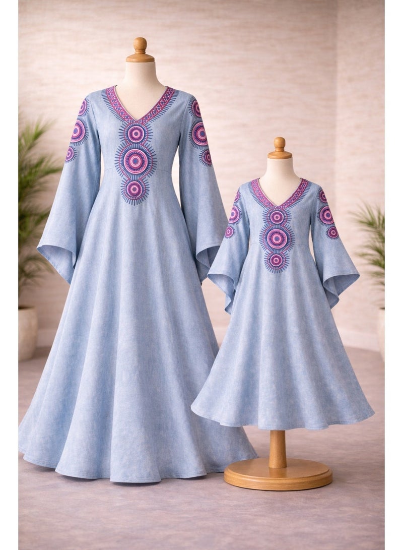 UD Mother & Daughter Embroidered Kuwaiti Ramadan Jalabiya – Elegant Traditional Design, Wide Sleeves & Comfortable Fit size 4 - Image 1